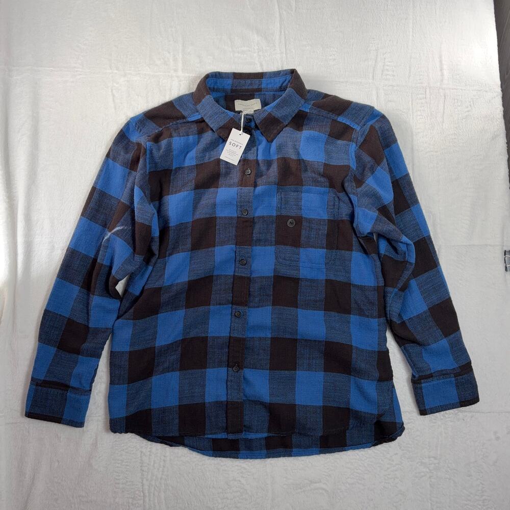 American Eagle Boyfriend Flannel Women’s M Blue Brown Plaid Cabincore Grunge Y2K